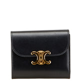 セリーヌ トリオンフ 三つ折り財布 ブラック レザー レディース CELINE 【中古】